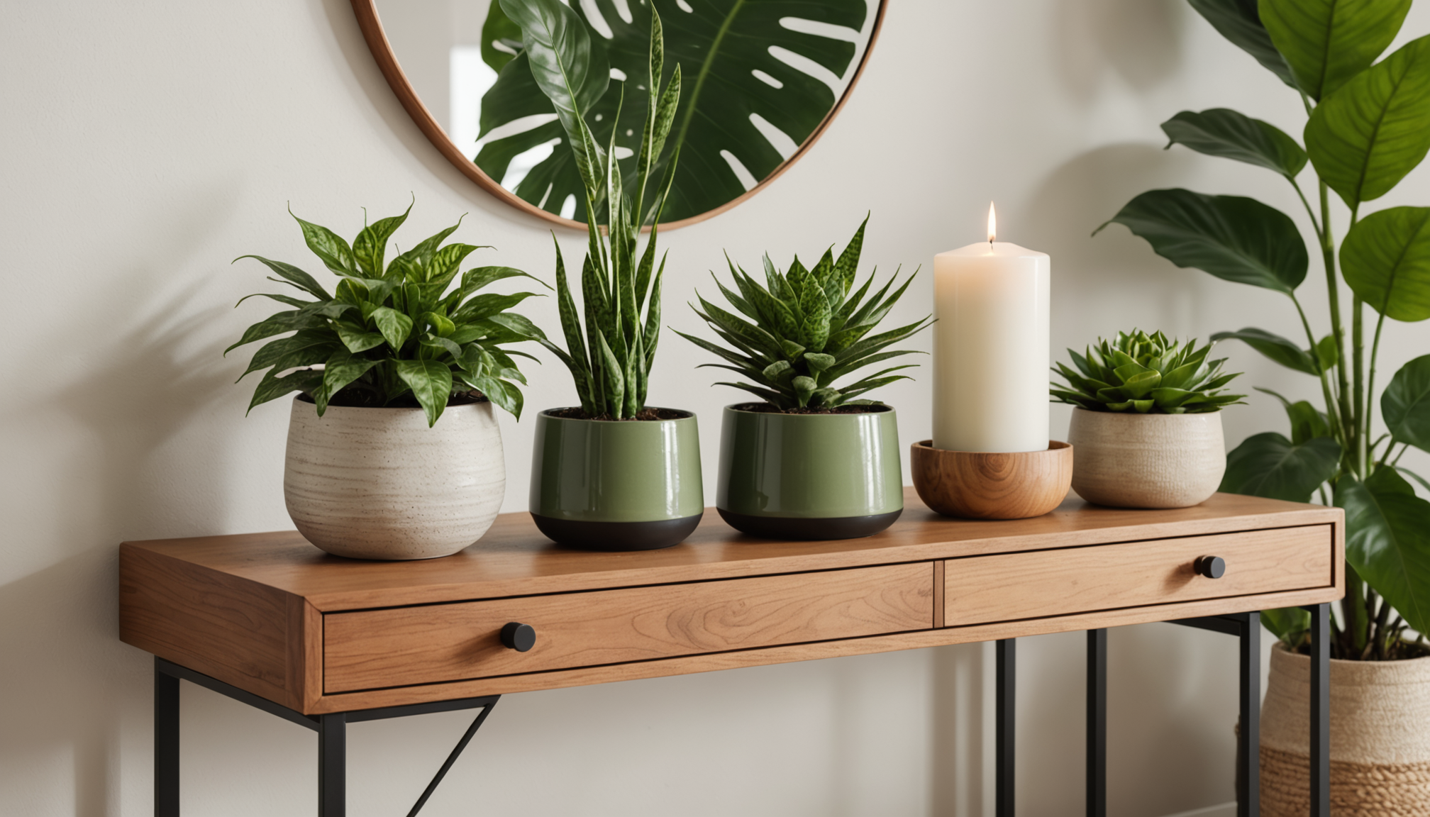 découvrez cette console polyvalente et abordable, idéale pour organiser clés, bougies et plantes avec élégance et style dans votre intérieur.