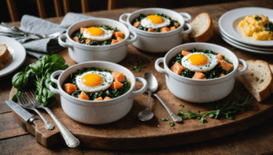 découvrez notre recette d'œuf cocotte gourmand au saumon fumé et aux épinards fondants, parfaite pour un brunch hivernal réconfortant et savoureux.