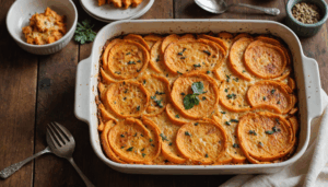 découvrez notre recette rapide et facile de gratin de patates douces en seulement 4 ingrédients, pour un repas savoureux prêt en un clin d'œil.