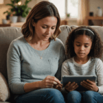 découvrez le moment tendre où une petite fille, après avoir posé sa tablette, exprime son envie de continuer à jouer, révélant le lien entre enfance et technologie.