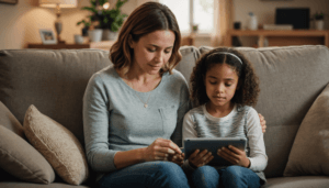 découvrez le moment tendre où une petite fille, après avoir posé sa tablette, exprime son envie de continuer à jouer, révélant le lien entre enfance et technologie.