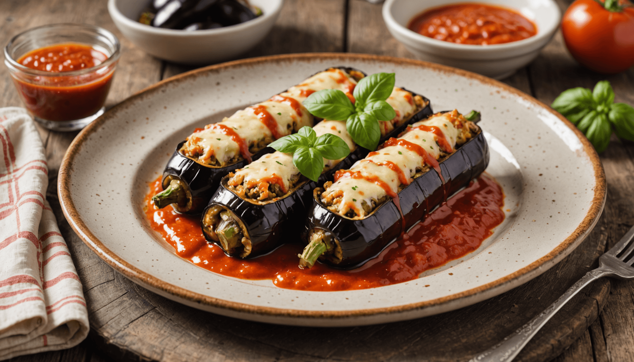découvrez une nouvelle façon de savourer la ratatouille avec nos aubergines gratinées en rouleaux, une recette élégante et originale pour un dîner chic et surprenant.