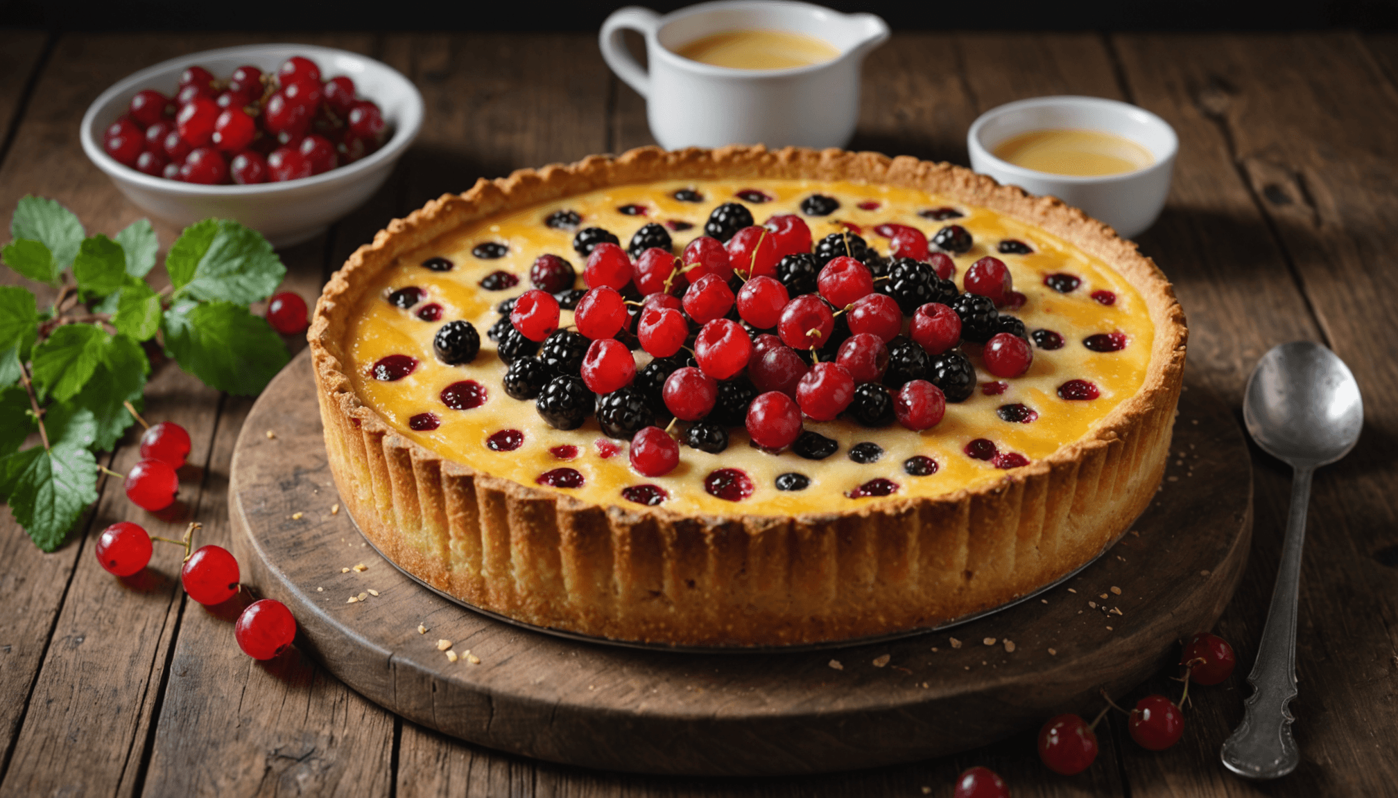 découvrez un clafoutis équilibré où l'acidité des groseilles sublime la douceur sucrée, offrant une explosion de saveurs à chaque bouchée.